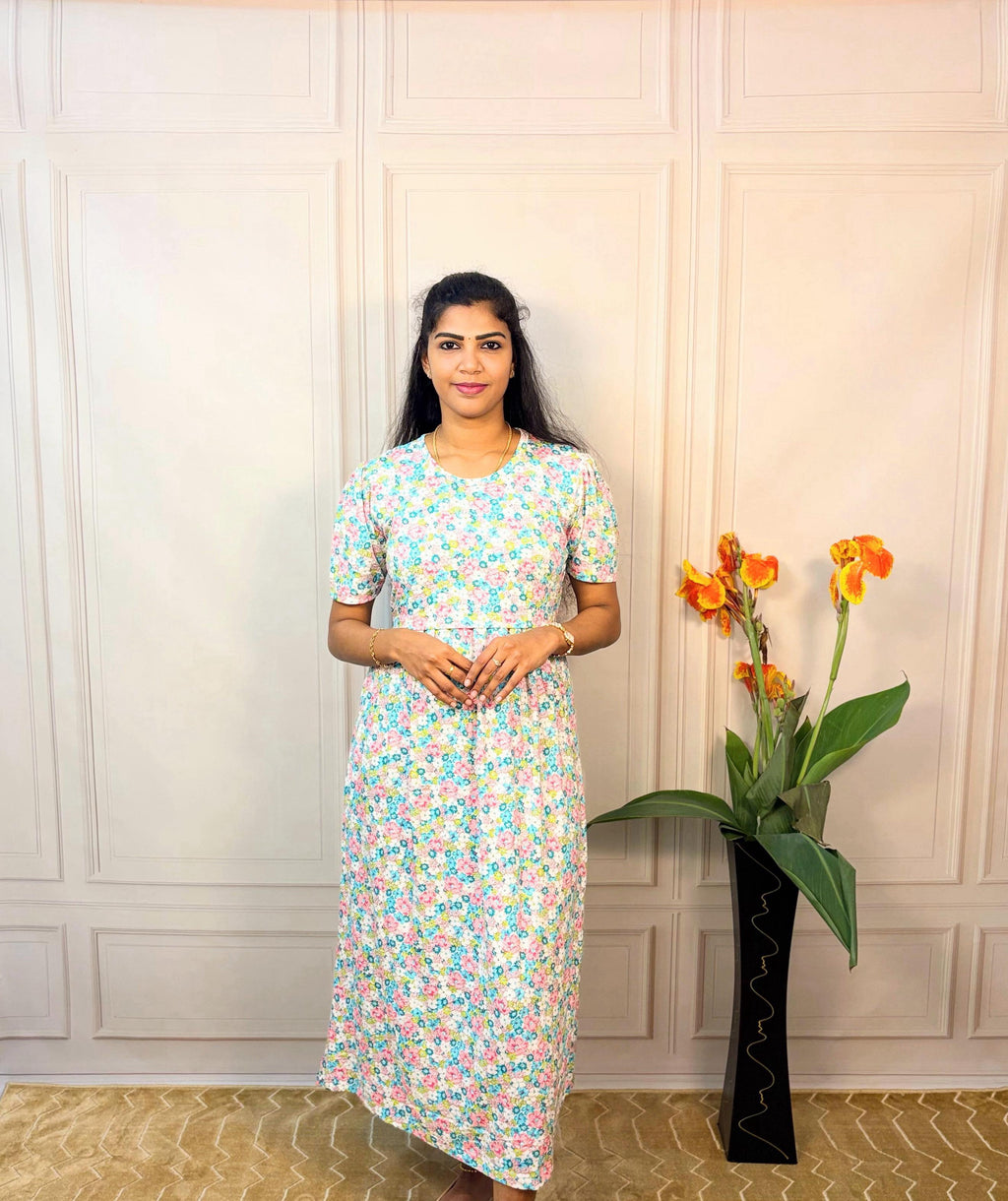 Floral zipless feeding maternity wear front view