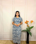 Blue floral zipless feeding maternity wear front view