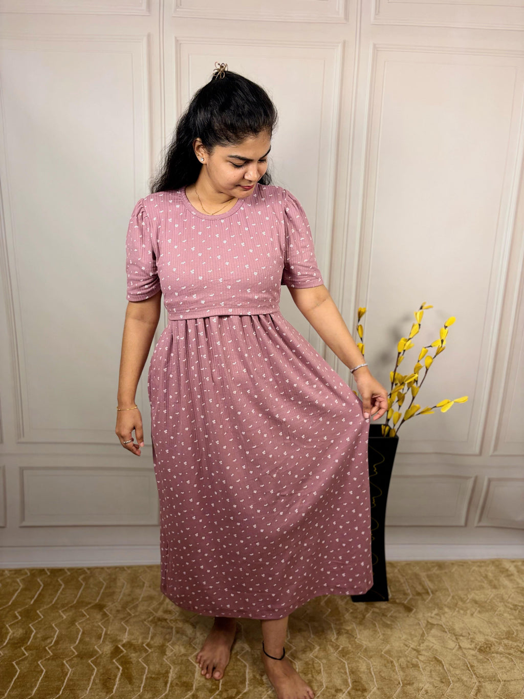 Dusty rose Ribbed Zipless Maternity Wear
