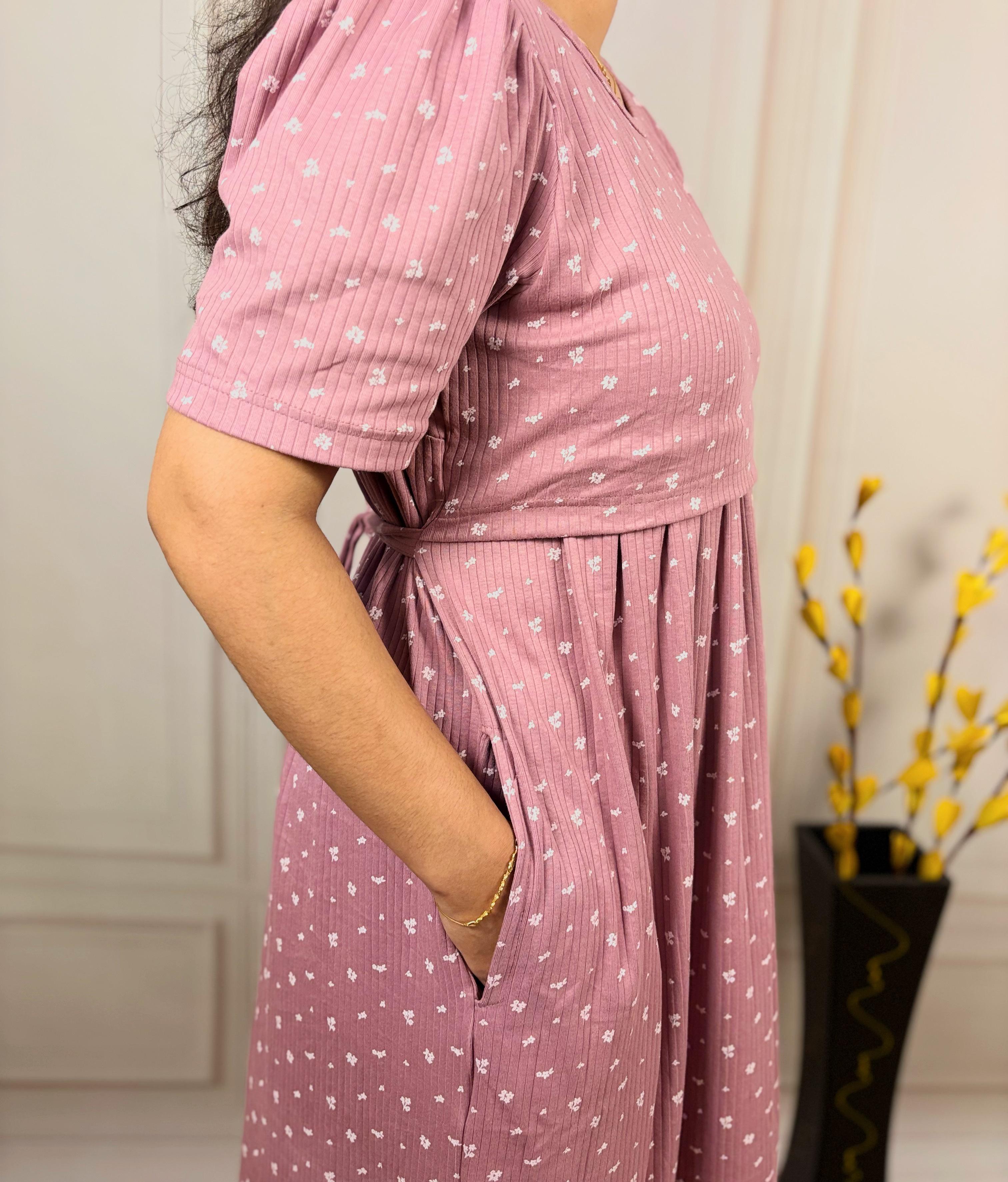 Dusty rose Ribbed Zipless Maternity Wear