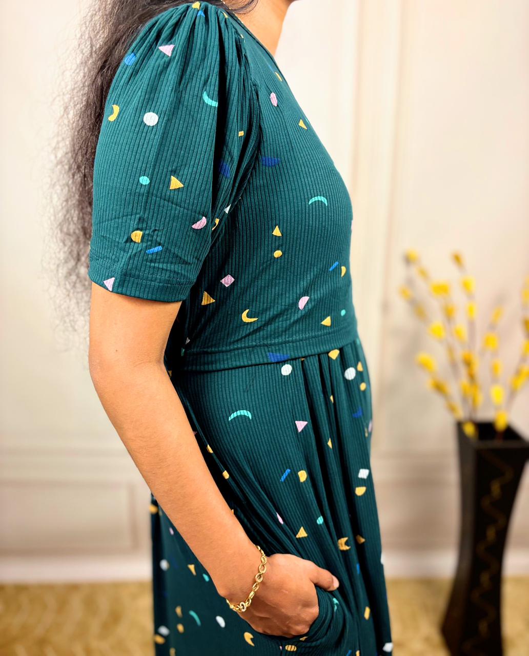 Green Sprinkle Ribbed Zipless Maternity Wear
