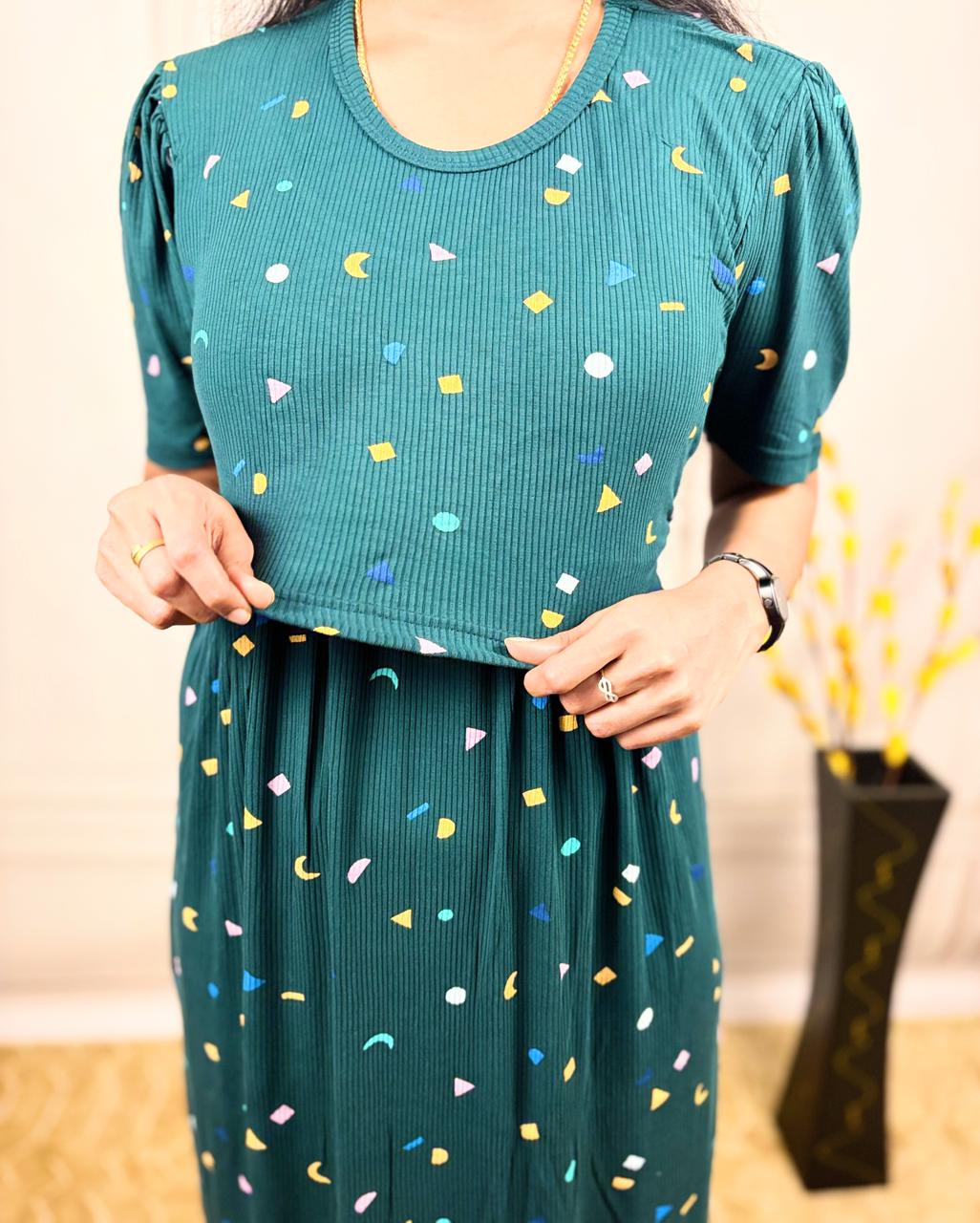 Green Sprinkle Ribbed Zipless Maternity Wear