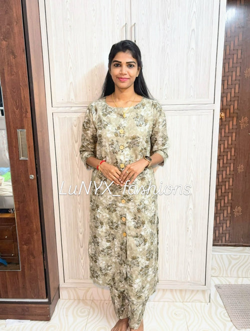 Floral Beige Co‑ord Kurta Set