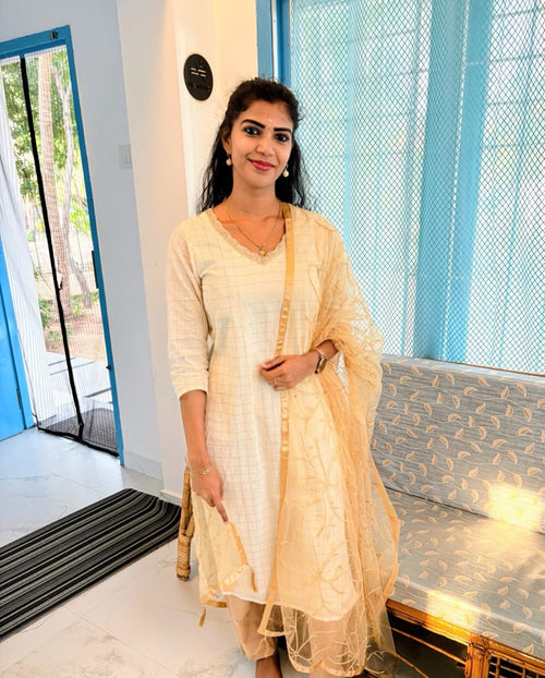 Checks Cotton Kurta – Off White