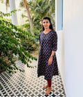Navy Blue Printed A-Line Kurta with Two Side Pockets