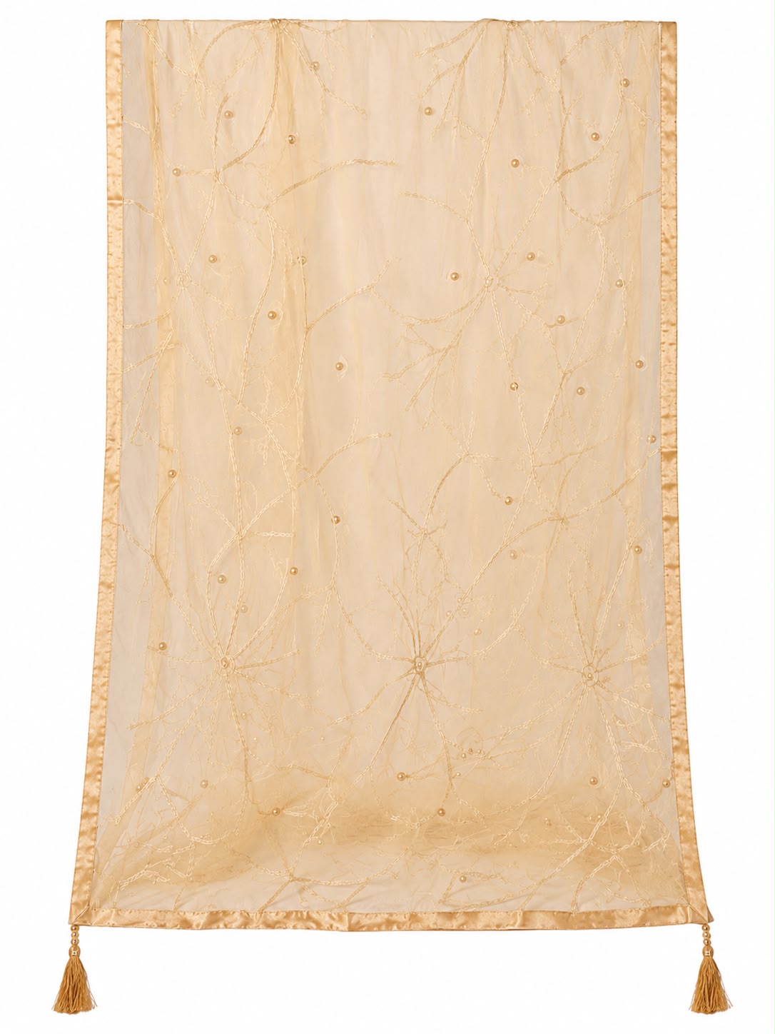 Golden Beige Embroidered Net Dupatta