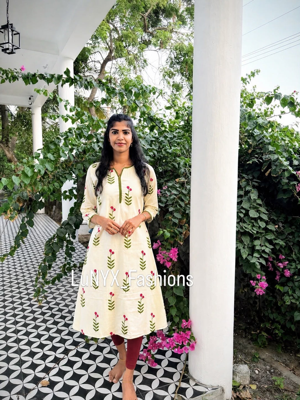 Floral Cotton A-Line Kurti
