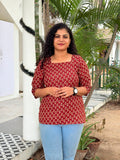 Maroon Cotton Printed Adjustable Back Knot Short Tunic