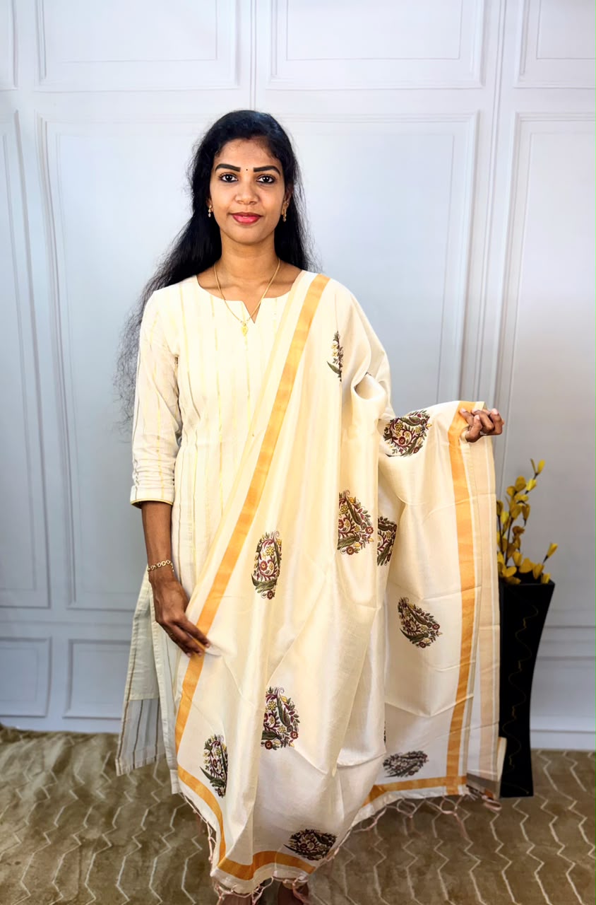 Striped Cotton Kurti - Off White