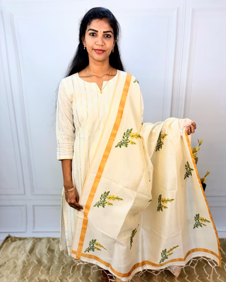 Striped Cotton Kurti - Off White