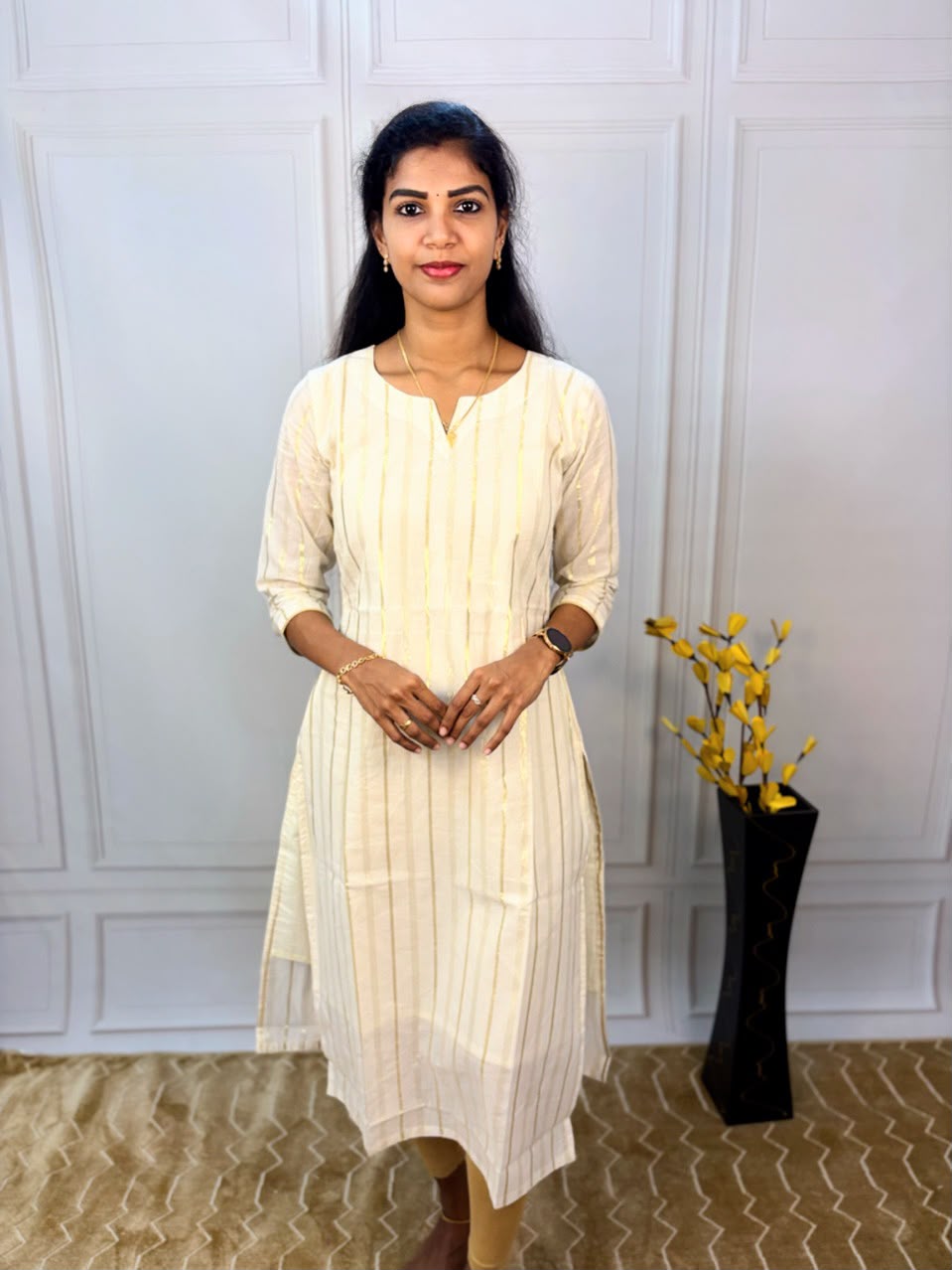 Striped Cotton Kurti - Off White